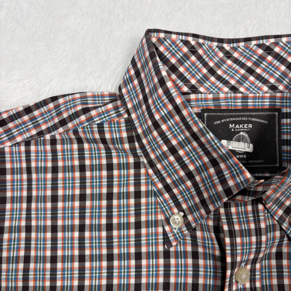Maker & Company Button Down Shirt Men L Multi Color Plaid Excellent 2-Ply Cotton